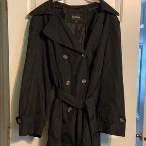 Avenue MidLength Black Trench Coat Double Breasted
